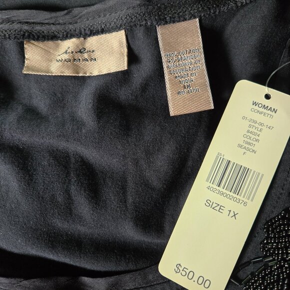 NWT IE WOMAN Black Beaded Short Sleeve Top 1X - Picture 3 of 3